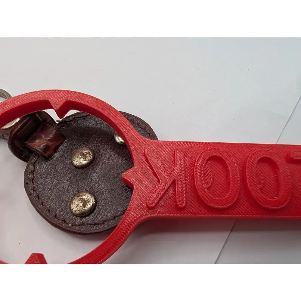 Vintage Heart & Scroll Leather Keychain Brown Crocodile Embossed Made in Japan